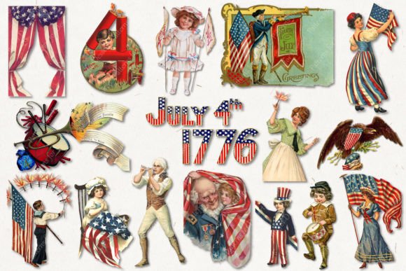 Download July 4 Independence Day Vintage Clipart - Vintage Collection