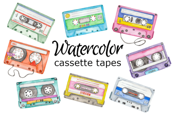 Download Watercolor Clipart Retro Cassette Tapes - Retro cassette Collection