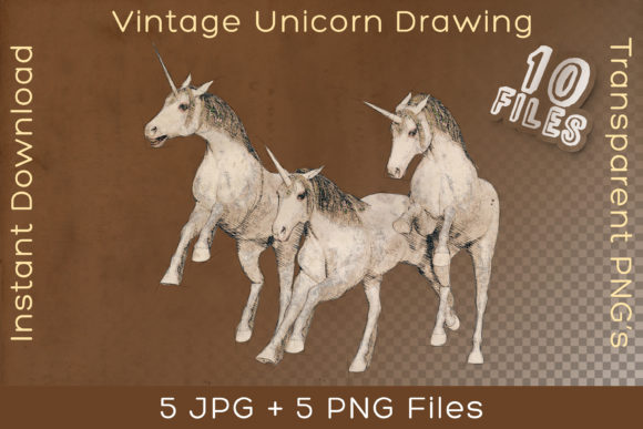 Download White Unicorn Horses Vintage Art Drawing - Vintage Collection