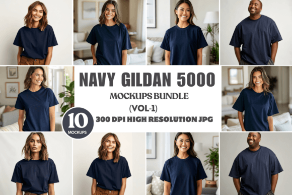 Download Gildan 5000 Navy Mockup Bundle - Premium Bundle