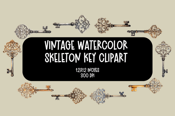 Download Vintage Watercolor Skeleton Keys Clipart - Vintage Collection