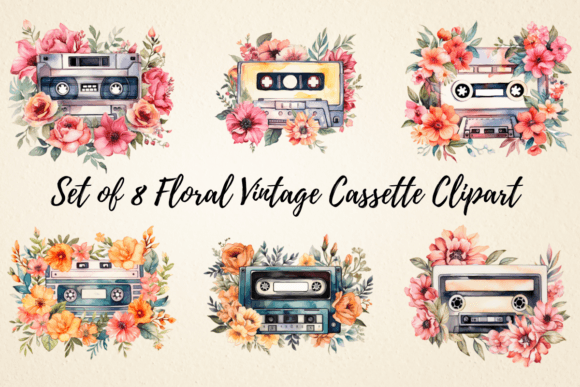 Download Floral Vintage Cassette Clipart Bundle - Vintage Collection