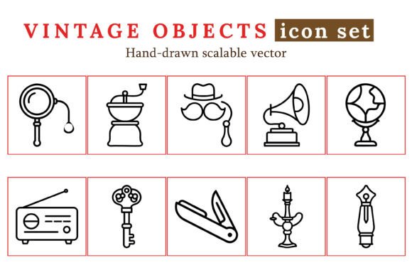 Download Vintage Objects Icon Set – Hand-Drawn - Vintage Collection