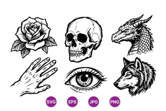 Download Vintage Tattoo Style Clipart Set - Vintage Collection