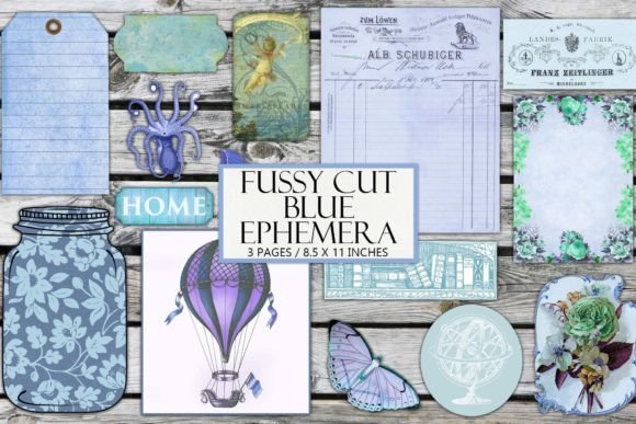 Download Vintage Blue Ephemera Kit - Vintage Collection