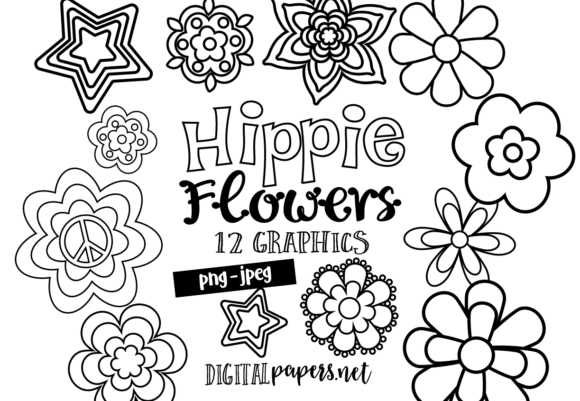 Download Hippie Flowers Outlines - Hippie flowers Collection