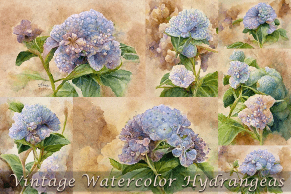 Download Vintage Watercolor Hydrangea Flower - Vintage Collection